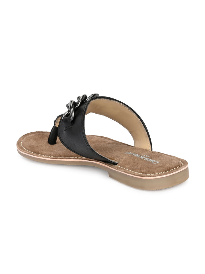 Women's Genuine Sheep Tan Flat Golden Trim Slipper