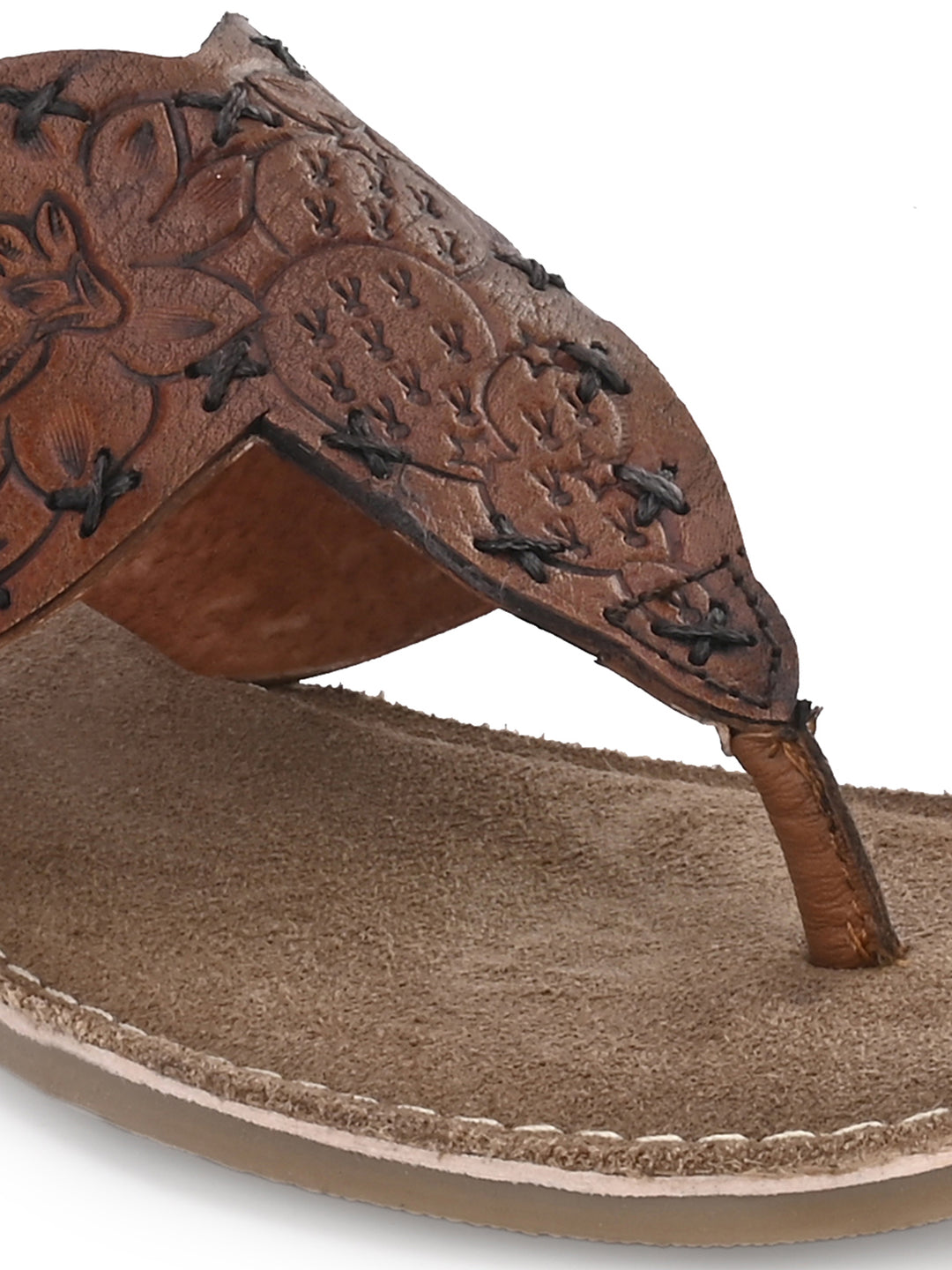 Women's Genuine Terracotta Leather Flat Tooled Slipper / Hand Tooled Collection