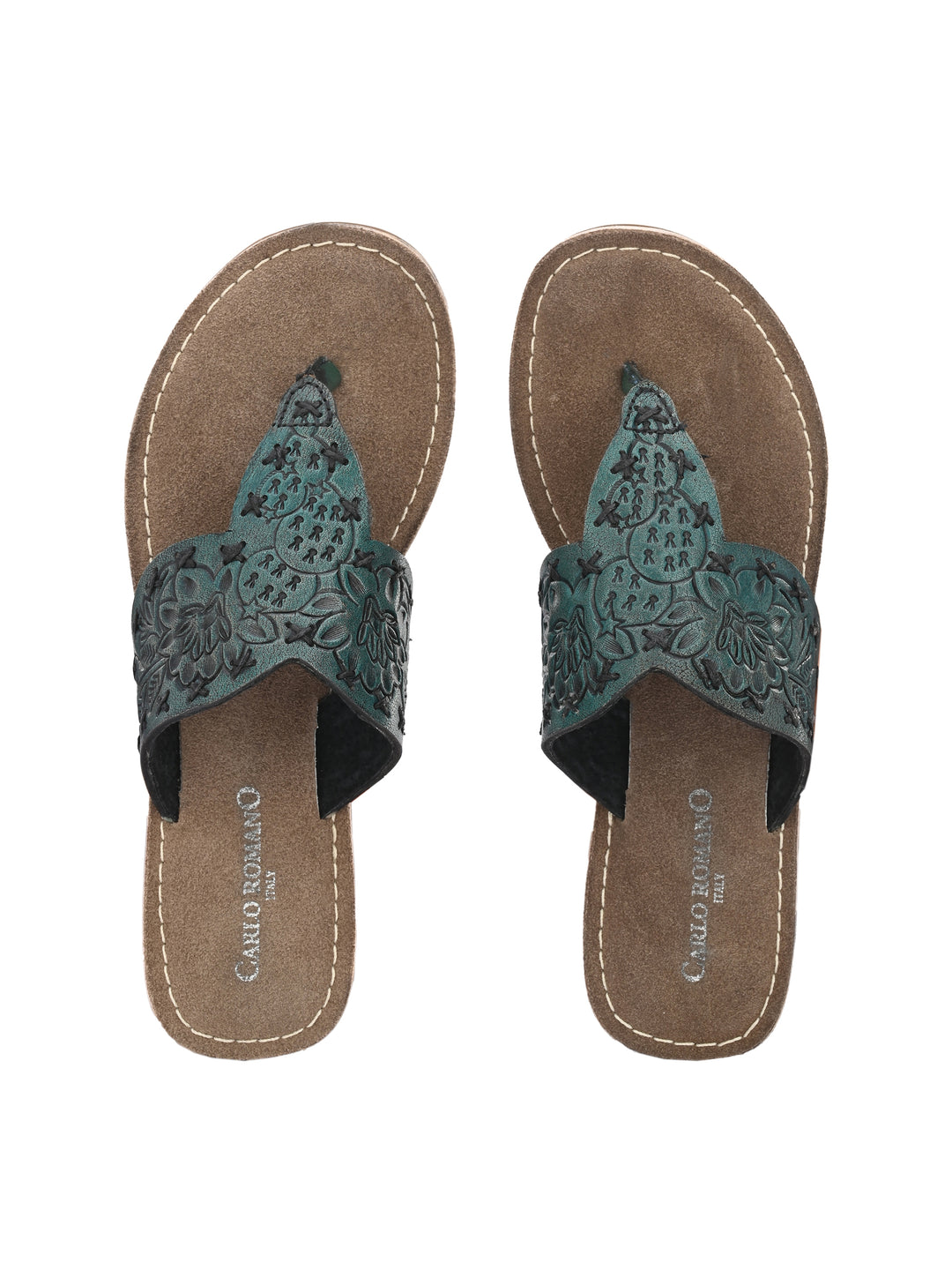 Women's Genuine Terracotta Leather Flat Tooled Slipper / Hand Tooled Collection