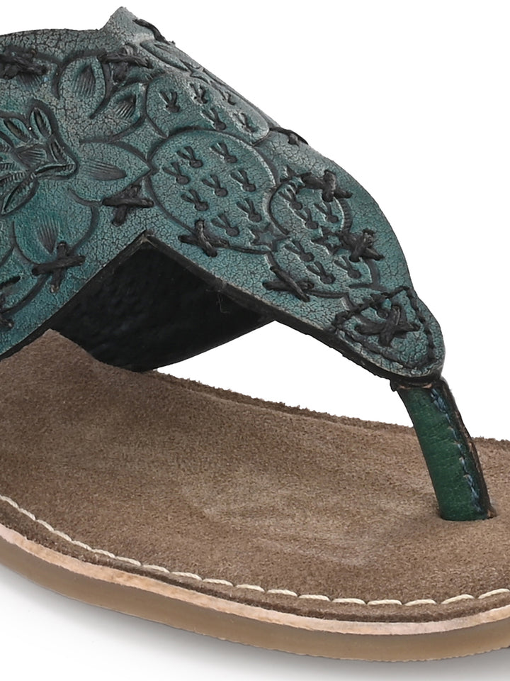 Women's Genuine Terracotta Leather Flat Tooled Slipper / Hand Tooled Collection