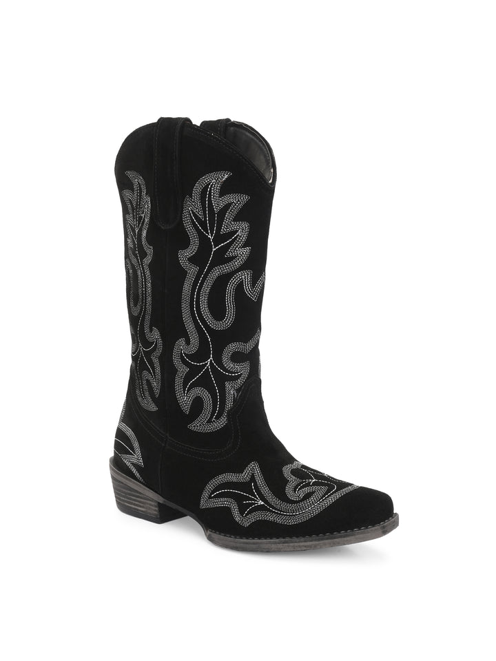 CARLO ROMANO BY WASAN  SUEDE LEATHER EMBROIDERY LONG COW BOOT FOR WOMEN