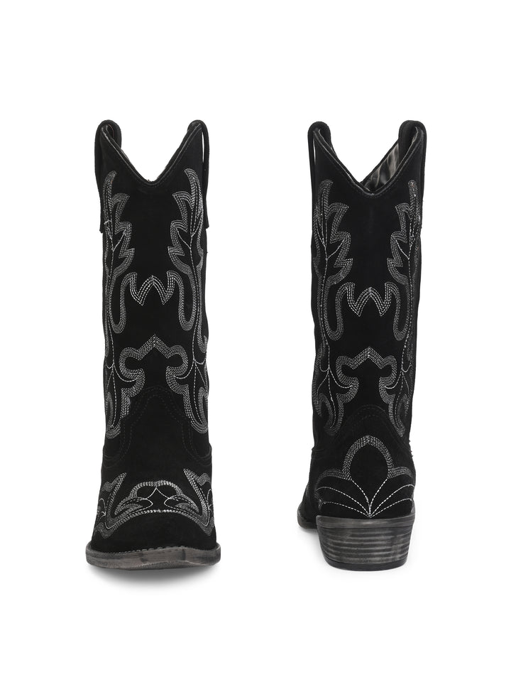 CARLO ROMANO BY WASAN  SUEDE LEATHER EMBROIDERY LONG COW BOOT FOR WOMEN