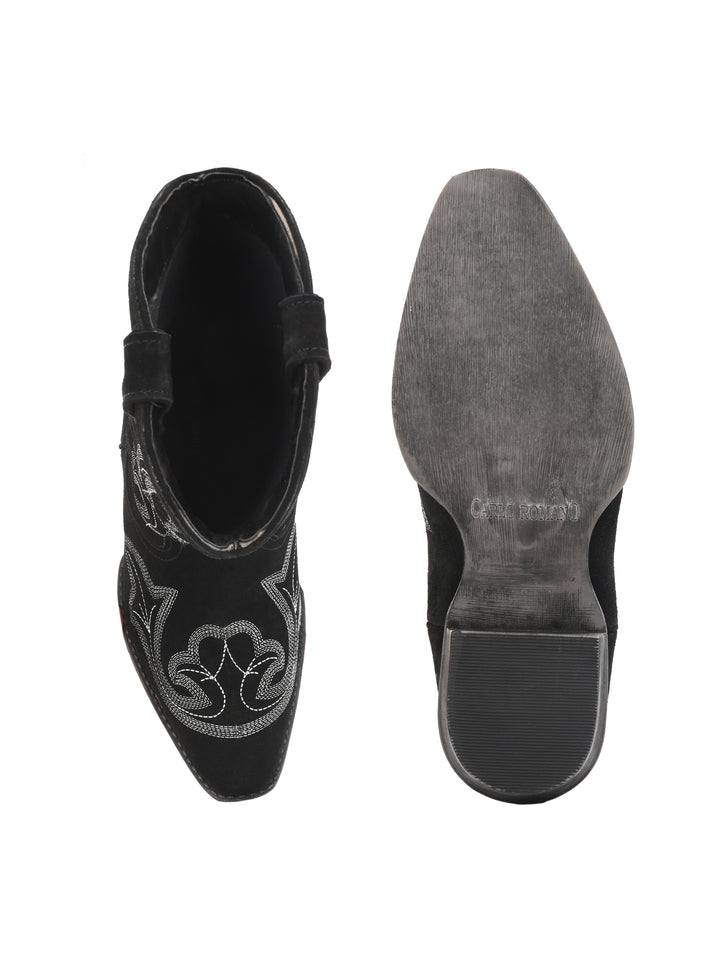 CARLO ROMANO BY WASAN  SUEDE LEATHER EMBROIDERY LONG COW BOOT FOR WOMEN