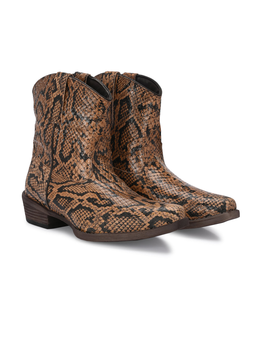 Carlo Romano Brown Italian Snake Printed leather Ankle Boot For Women