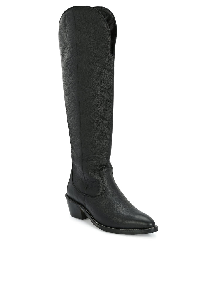 CARLO ROMANO BY WASAN GENUINE LEATHER BLACK COLOUR KNEE LENGHT BOOT FOR  WOMEN
