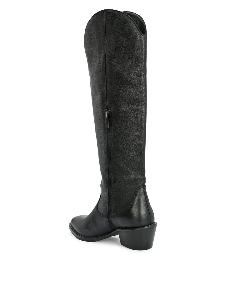 CARLO ROMANO BY WASAN GENUINE LEATHER BLACK COLOUR KNEE LENGHT BOOT FOR  WOMEN