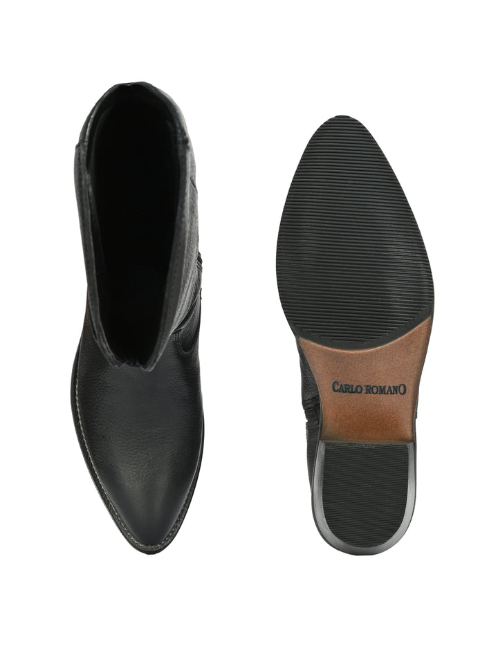 CARLO ROMANO BY WASAN GENUINE LEATHER BLACK COLOUR KNEE LENGHT BOOT FOR  WOMEN