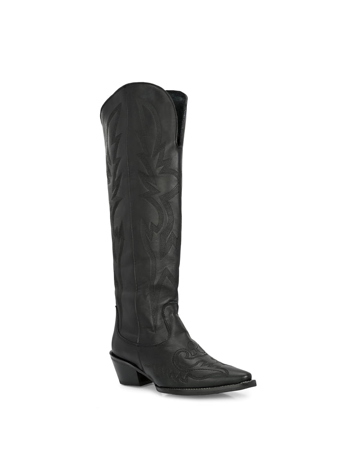 CARLO ROMANO GENUINE LEATHER BLACK KNEE LENGTH BOOT FOR WOMEN