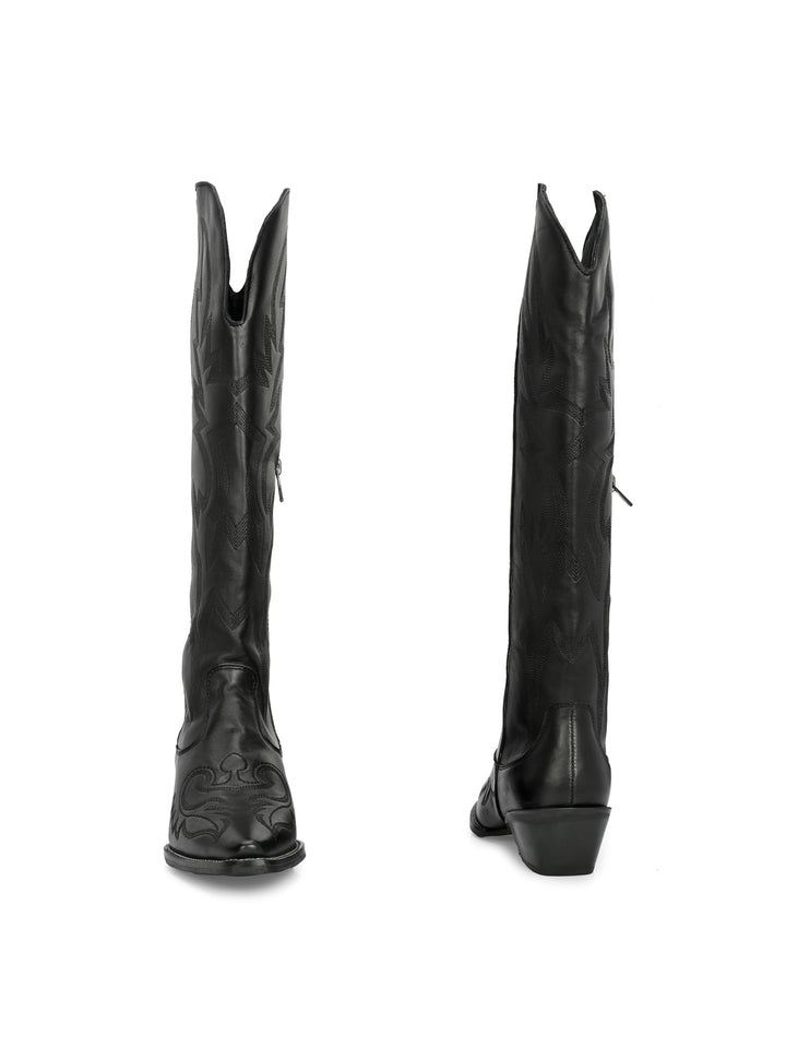CARLO ROMANO GENUINE LEATHER BLACK KNEE LENGTH BOOT FOR WOMEN