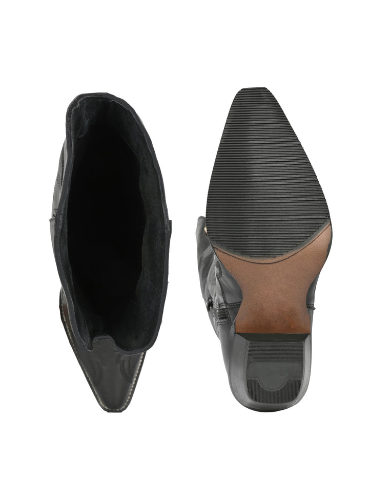 CARLO ROMANO GENUINE LEATHER BLACK KNEE LENGTH BOOT FOR WOMEN