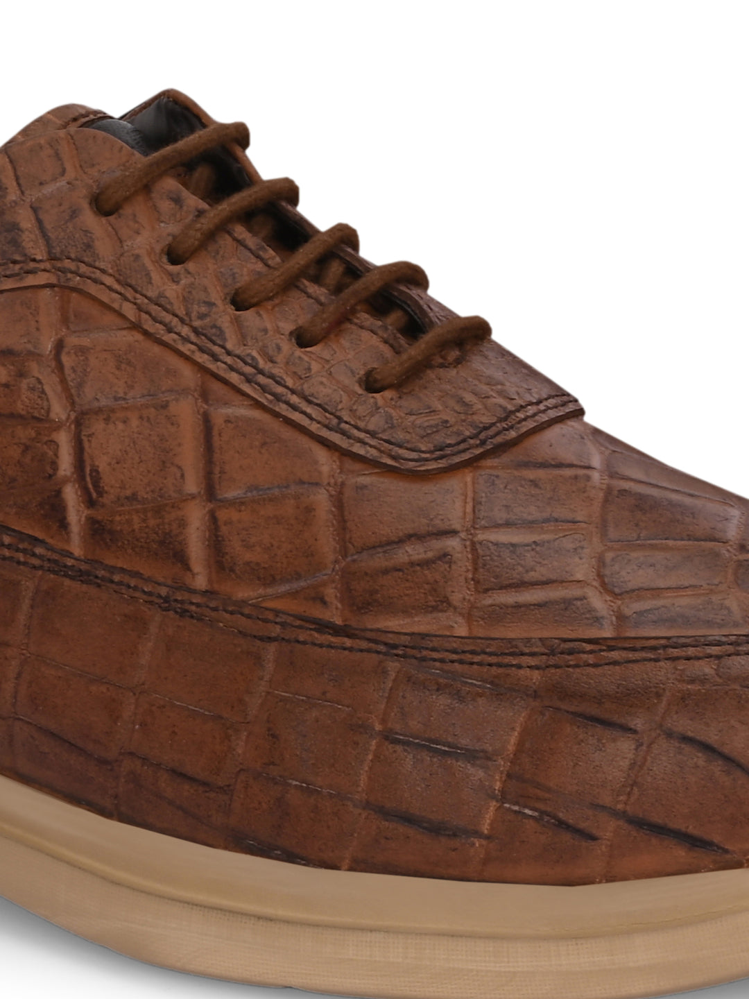 CARLO ROMANO BY WASAN TAN COLOR ITALIAN PLATE CROCO PRINT LACE UP LEATHER SHOES  FOR MEN