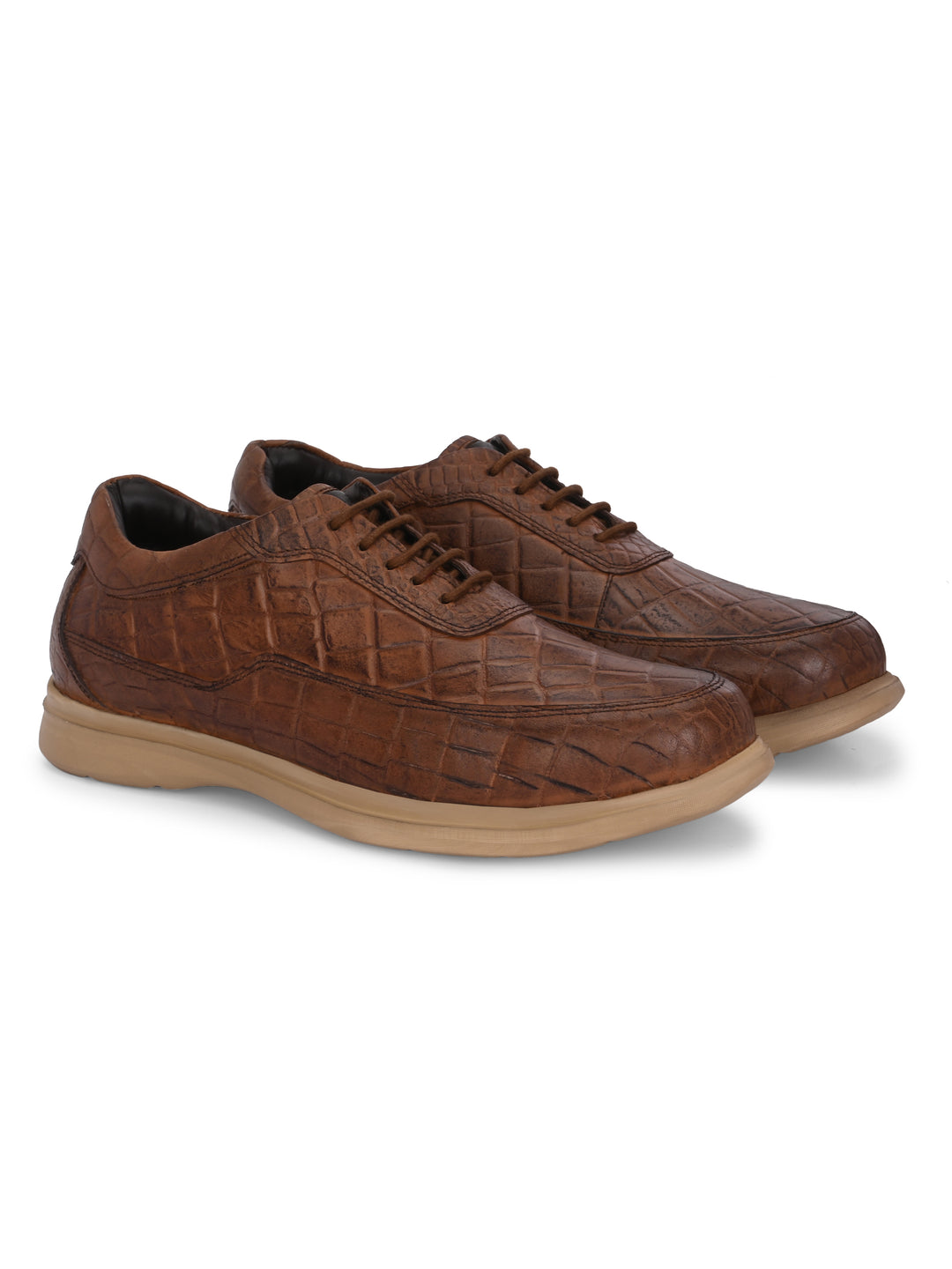 CARLO ROMANO BY WASAN TAN COLOR ITALIAN PLATE CROCO PRINT LACE UP LEATHER SHOES  FOR MEN