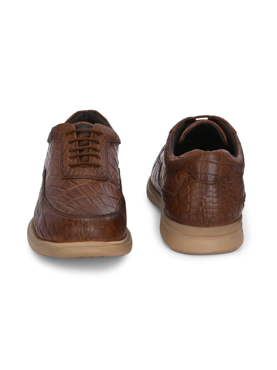 CARLO ROMANO BY WASAN TAN COLOR ITALIAN PLATE CROCO PRINT LACE UP LEATHER SHOES  FOR MEN