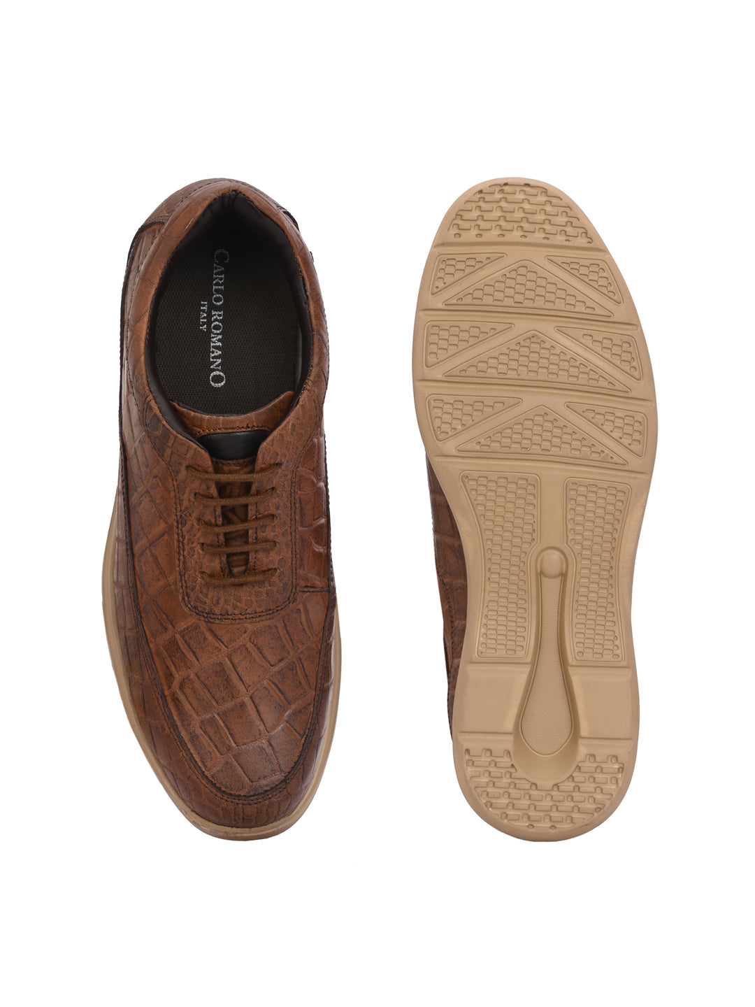 CARLO ROMANO BY WASAN TAN COLOR ITALIAN PLATE CROCO PRINT LACE UP LEATHER SHOES  FOR MEN