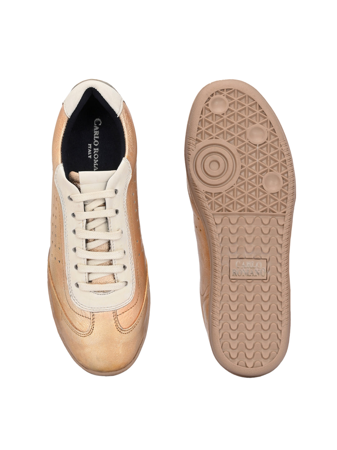 CARLO ROMANO GOLD WHITE COLOR CASAUL SNEAKERS SHOES FOR WOMEN