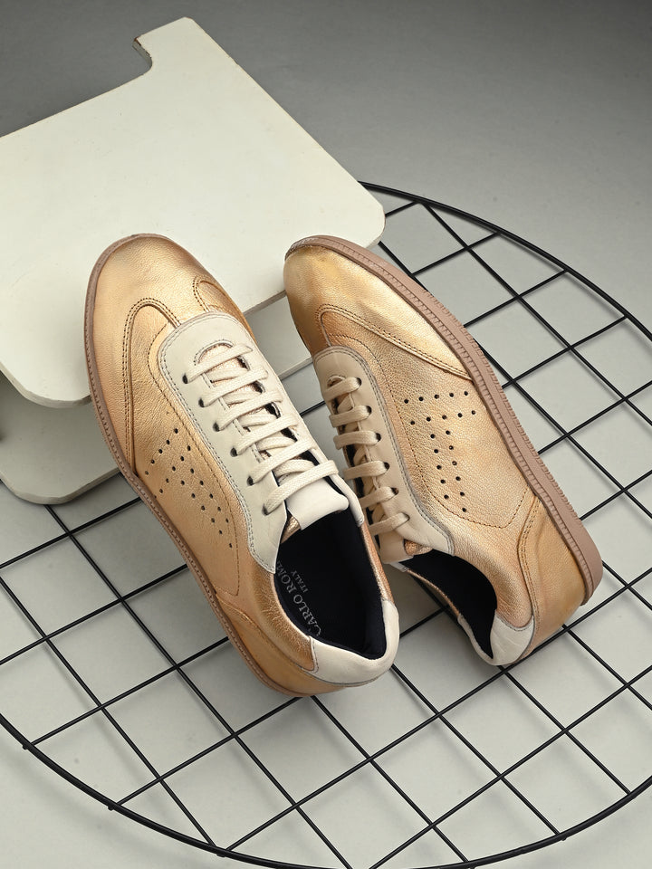 CARLO ROMANO GOLD WHITE COLOR CASAUL SNEAKERS SHOES FOR WOMEN