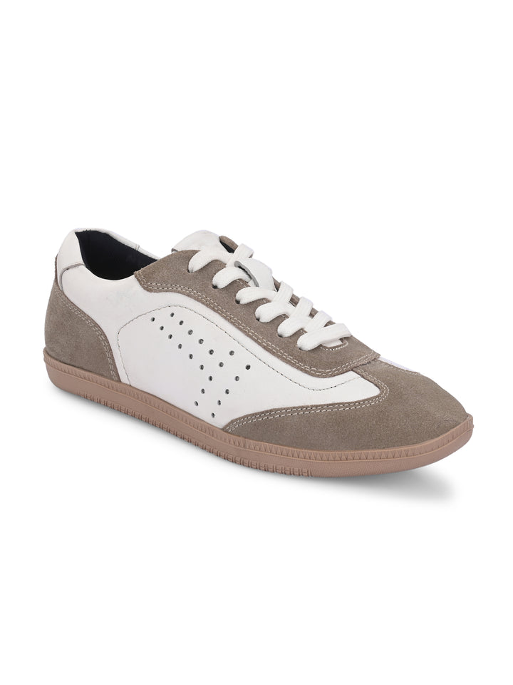 CARLO ROMANO WHITE-GREY COLOR PREMIUM SHEEP LEATHER SNEAKERS SHOES FOR WOMEN