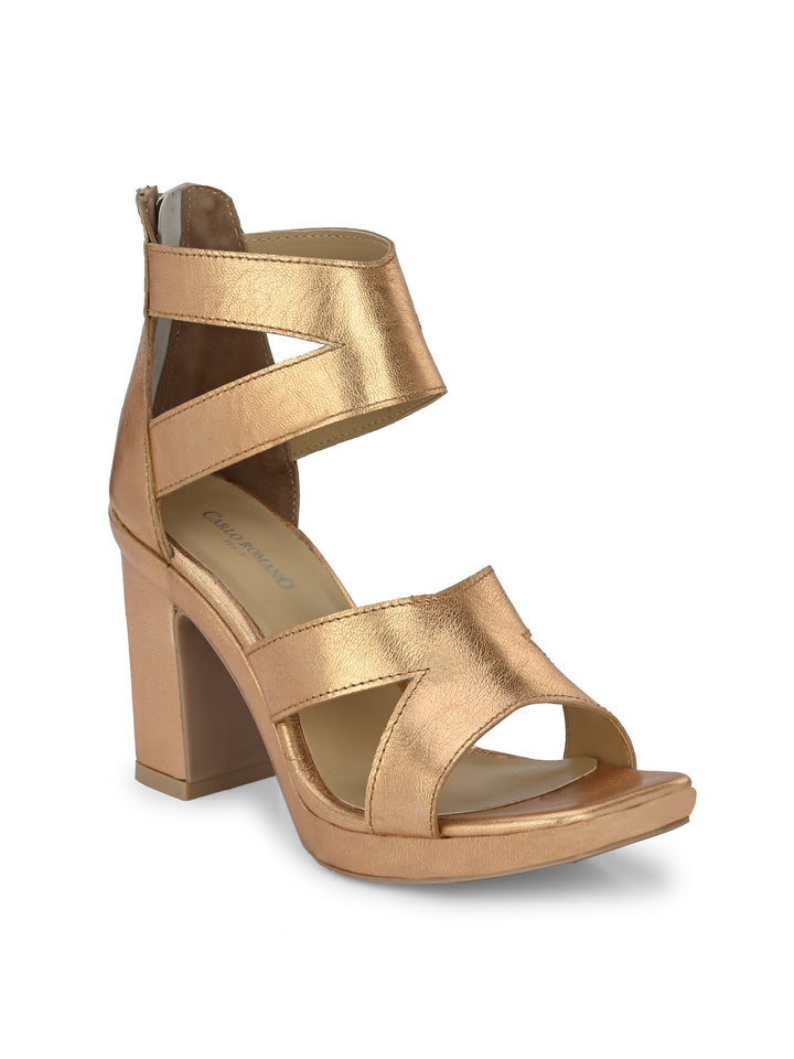 Women's Genuine Metallic Leather Stylish High Heel Sandal