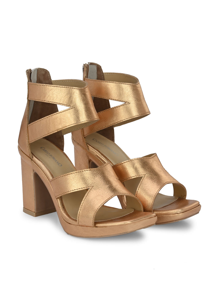 Women's Genuine Metallic Leather Stylish High Heel Sandal