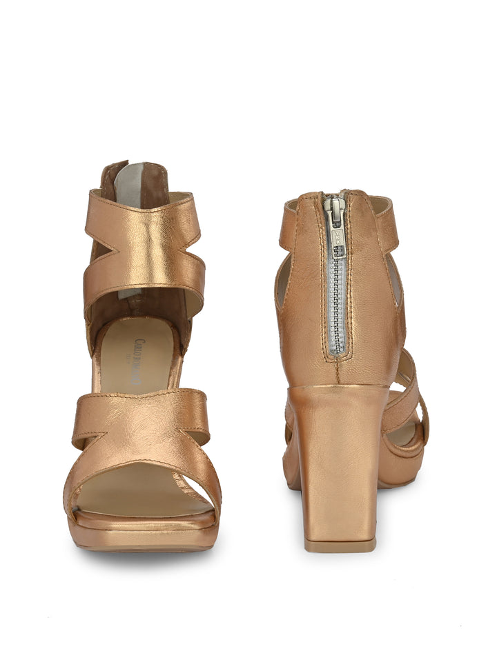 Women's Genuine Metallic Leather Stylish High Heel Sandal