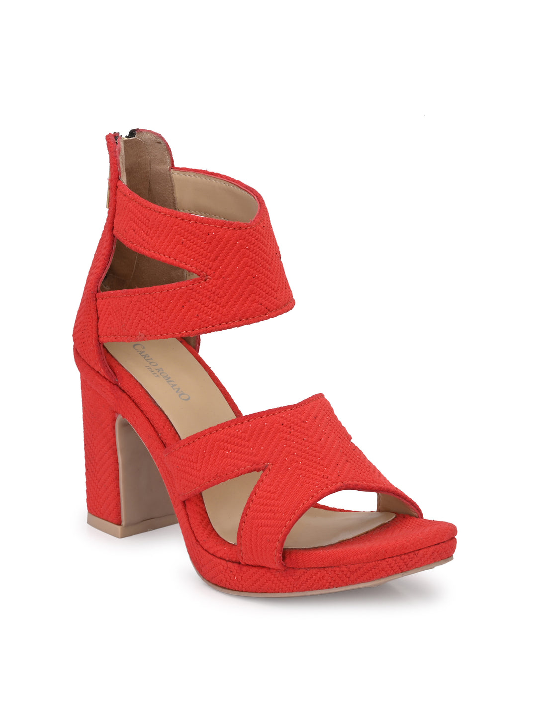 CARLO ROMANO by Wasan Shoes Women's Italian Shiny Textile Light Weight Stylish High Heel Sandal