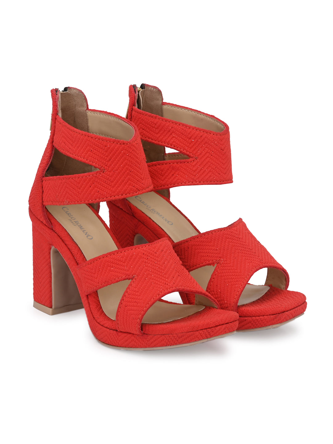 CARLO ROMANO by Wasan Shoes Women's Italian Shiny Textile Light Weight Stylish High Heel Sandal