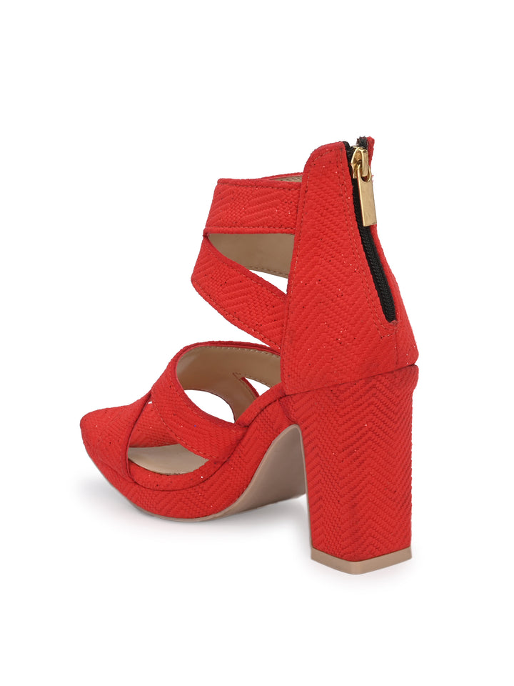 CARLO ROMANO by Wasan Shoes Women's Italian Shiny Textile Light Weight Stylish High Heel Sandal