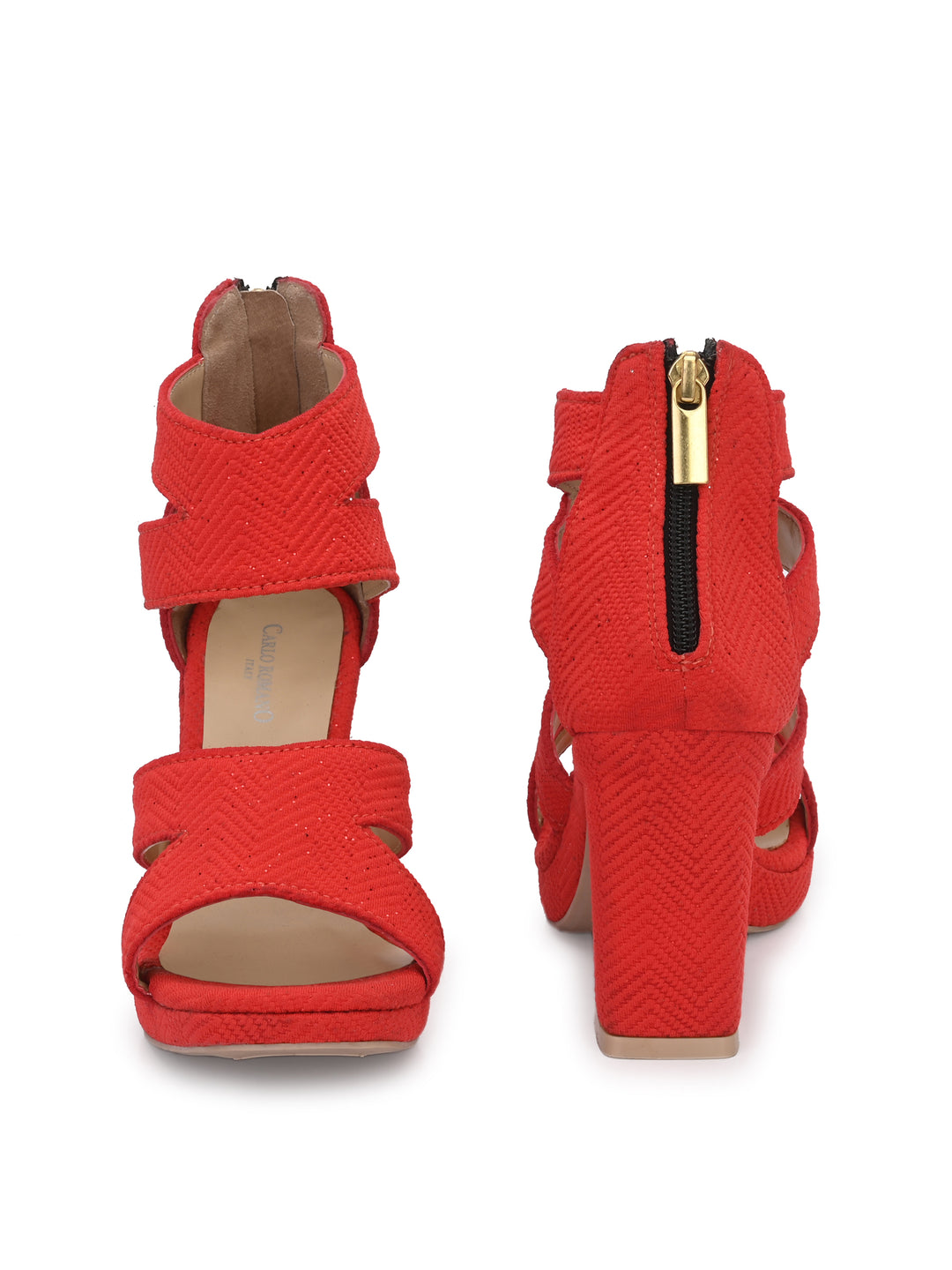 CARLO ROMANO by Wasan Shoes Women's Italian Shiny Textile Light Weight Stylish High Heel Sandal