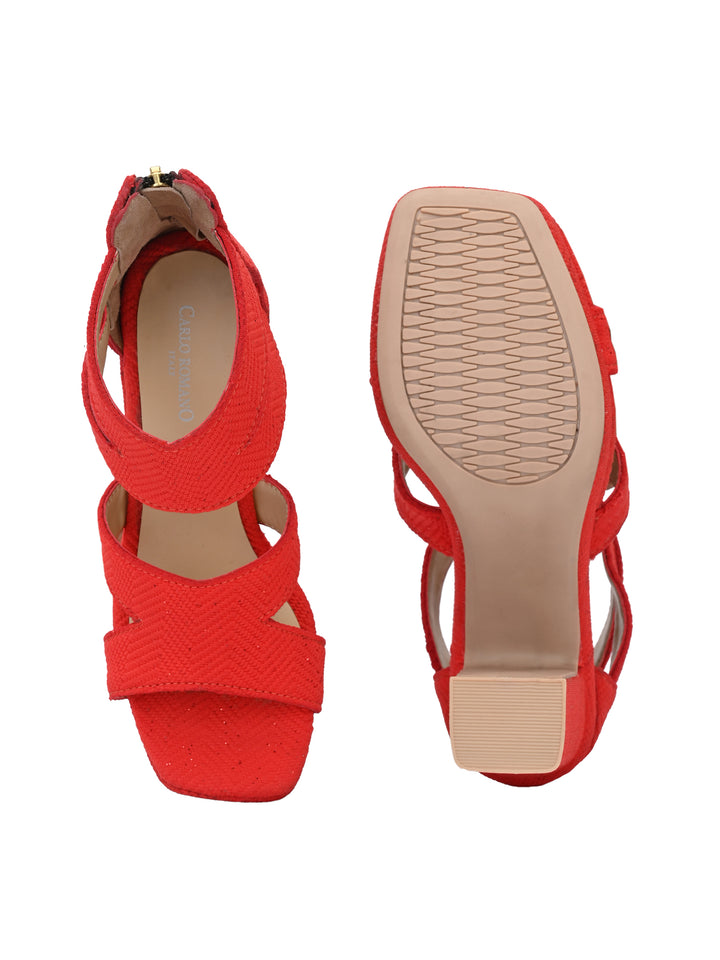 CARLO ROMANO by Wasan Shoes Women's Italian Shiny Textile Light Weight Stylish High Heel Sandal