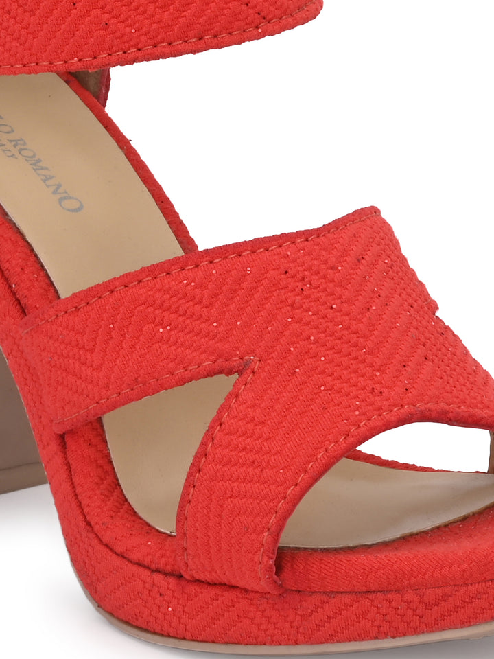 CARLO ROMANO by Wasan Shoes Women's Italian Shiny Textile Light Weight Stylish High Heel Sandal