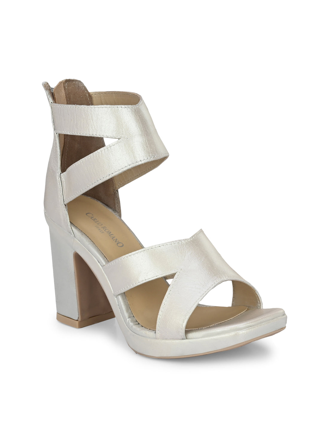 Women's Genuine Metallic Leather Stylish High Heel Sandal