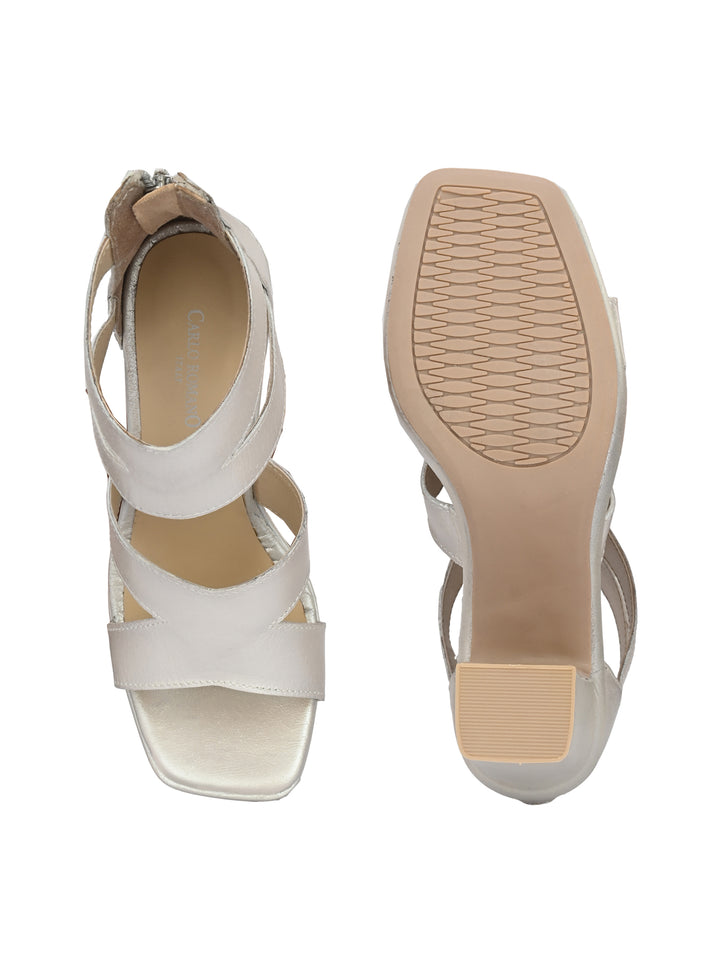 Women's Genuine Metallic Leather Stylish High Heel Sandal