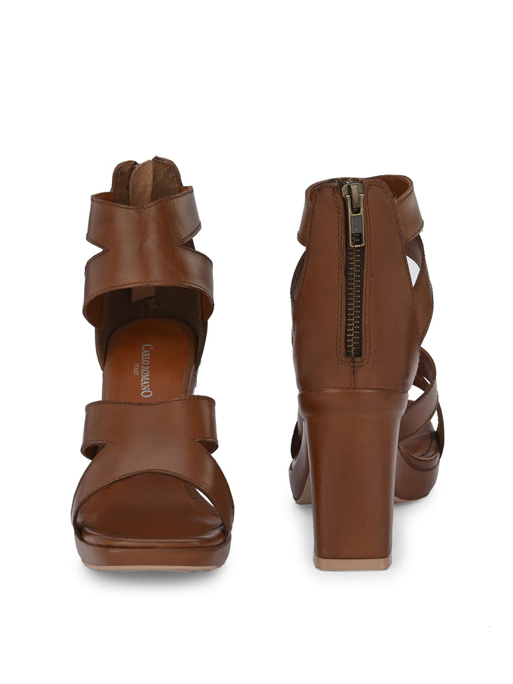 Women's Genuine Sheep Nappa Leather Stylish High Heel Sandal