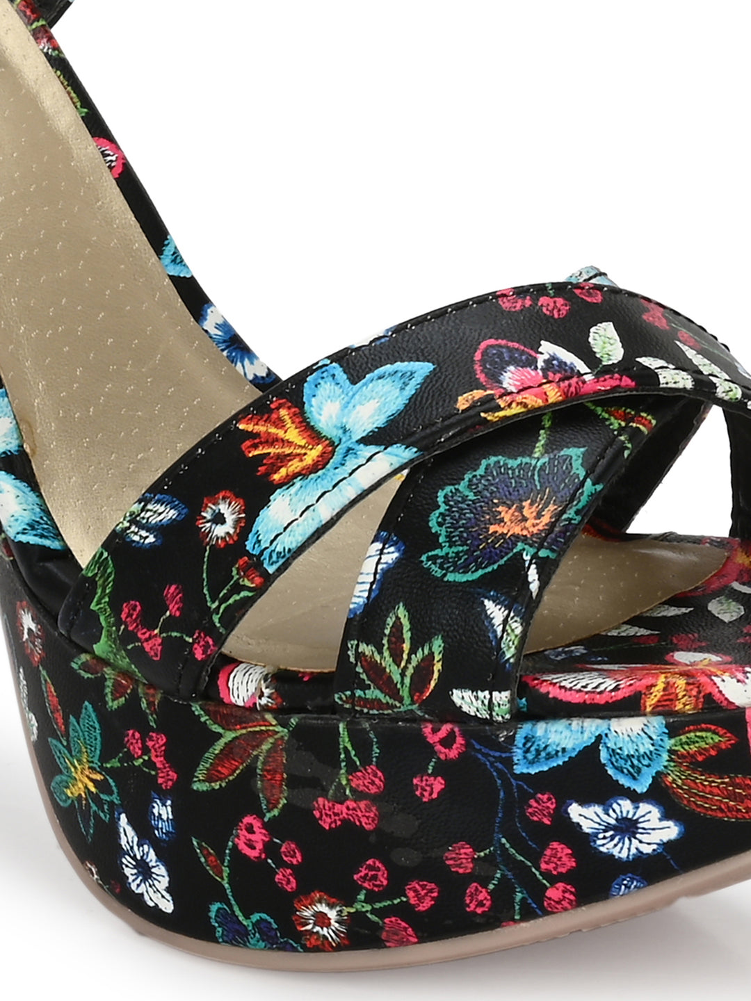 Women's  Vegan Leather Flower Print Stylish High Heel Sandal