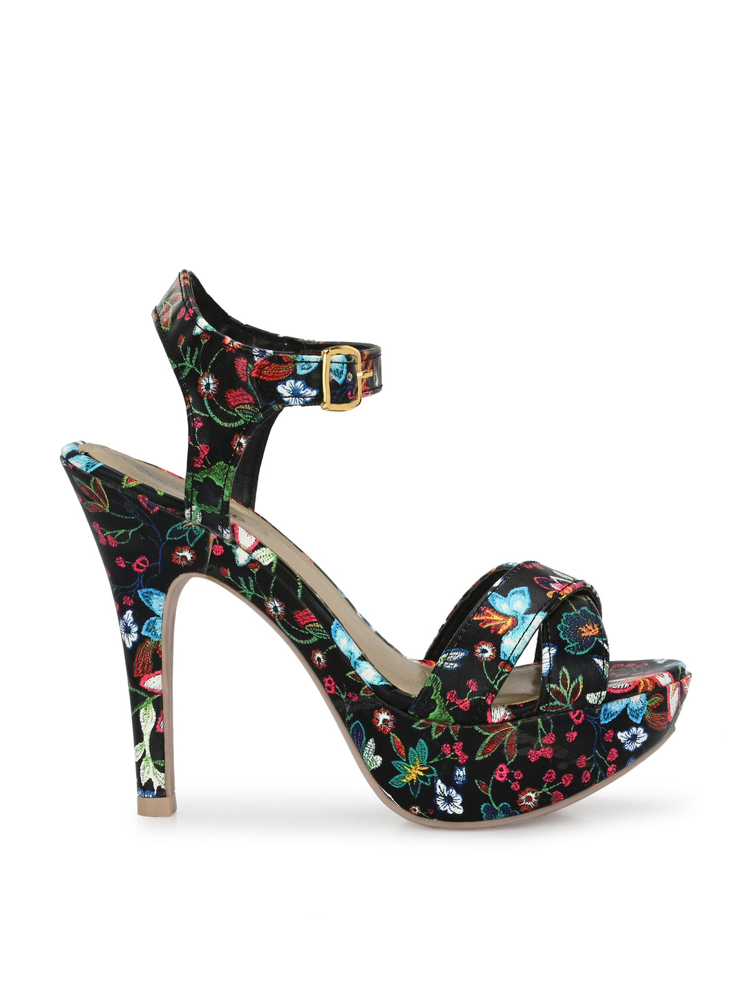Women's  Vegan Leather Flower Print Stylish High Heel Sandal