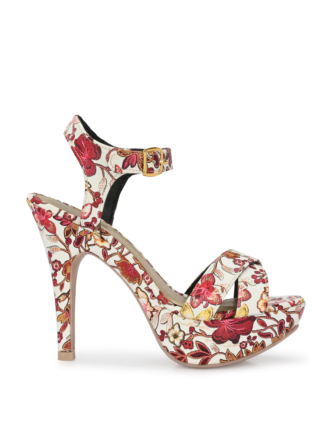 Women's  Vegan Leather Flower Print Stylish High Heel Sandal