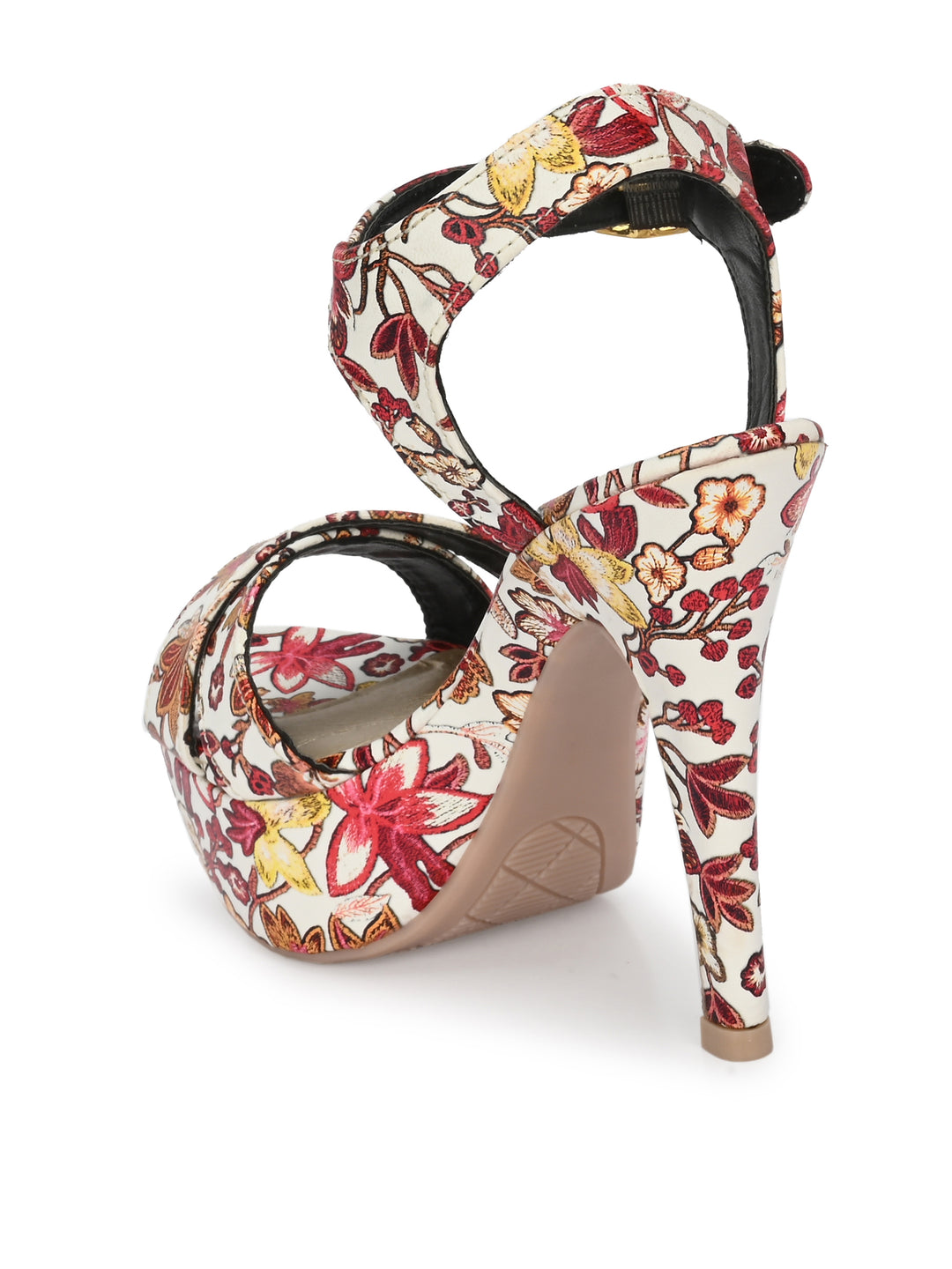 Women's  Vegan Leather Flower Print Stylish High Heel Sandal