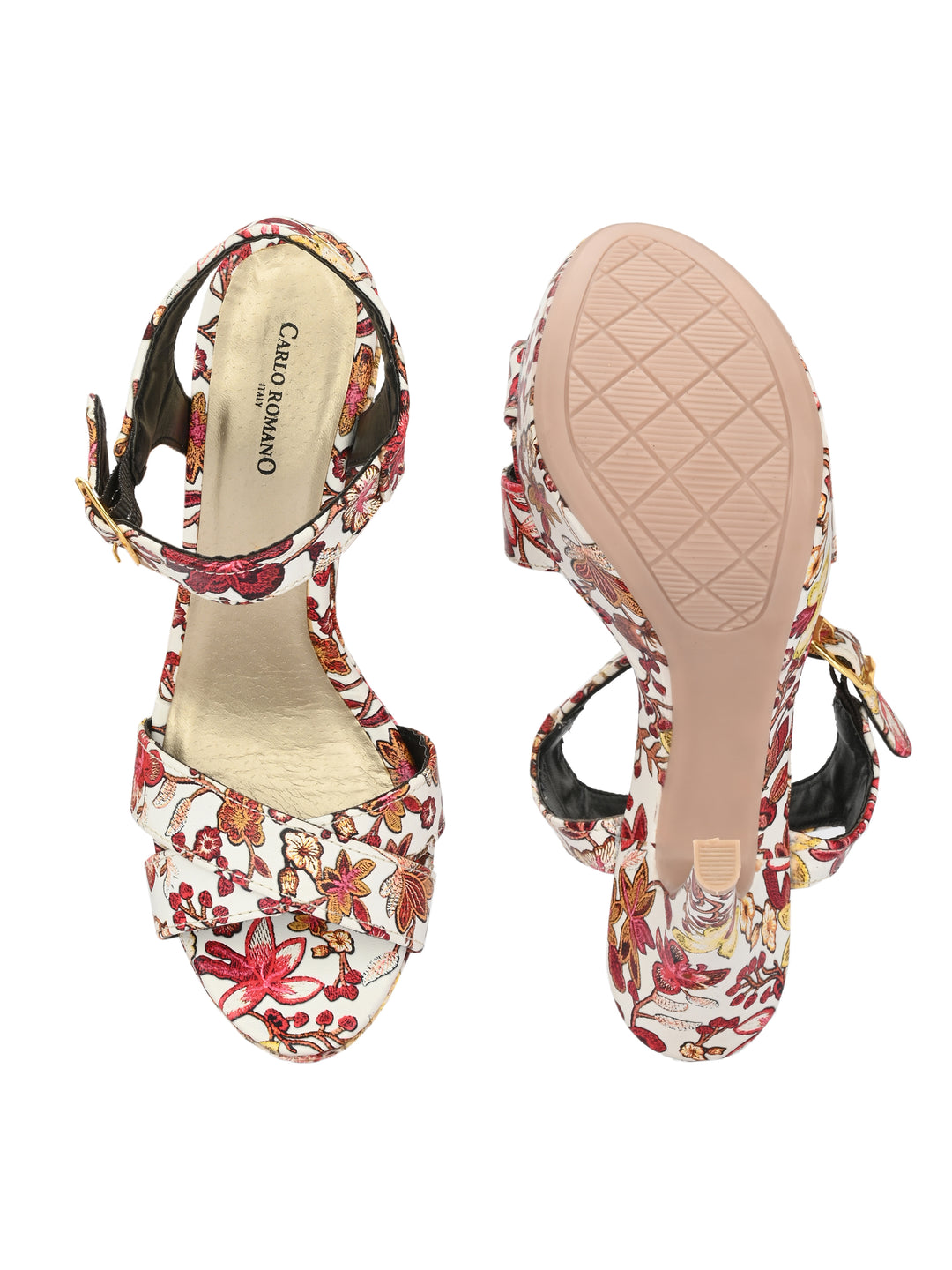 Women's  Vegan Leather Flower Print Stylish High Heel Sandal