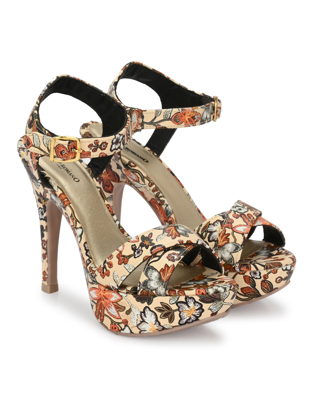 Women's  Vegan Leather Flower Print Stylish High Heel Sandal