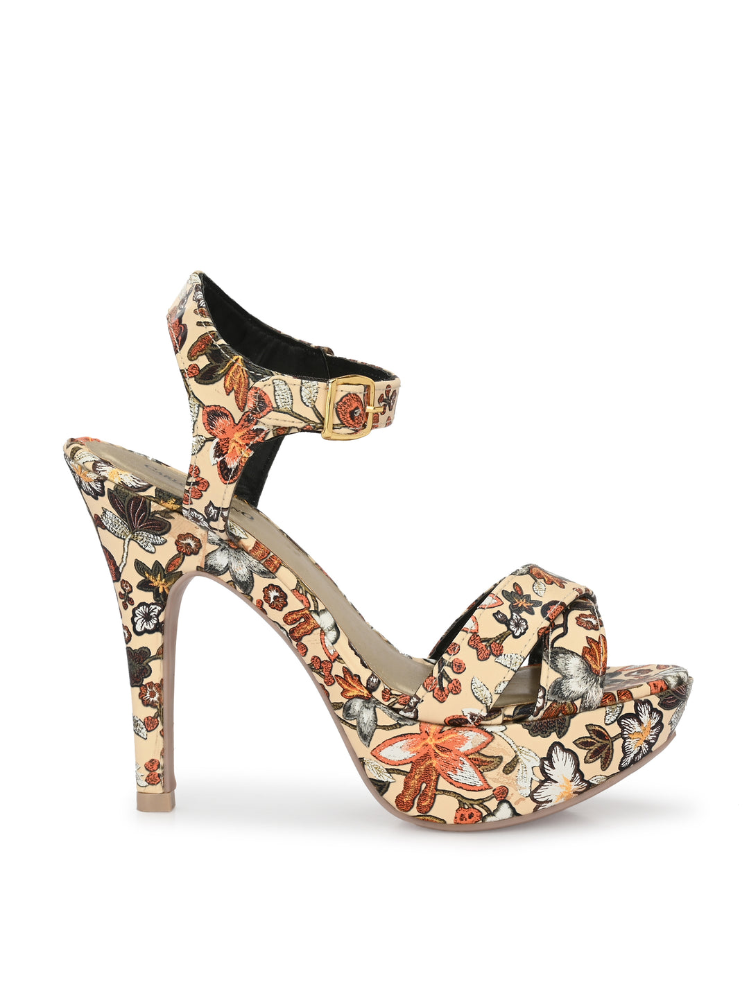 Women's  Vegan Leather Flower Print Stylish High Heel Sandal