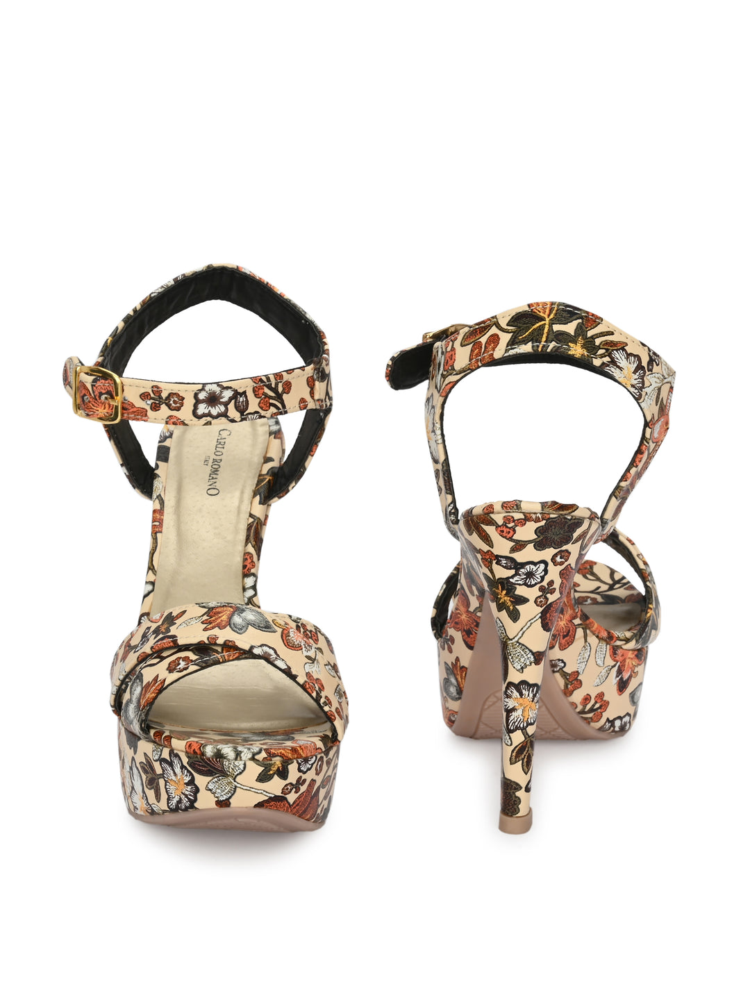 Women's  Vegan Leather Flower Print Stylish High Heel Sandal