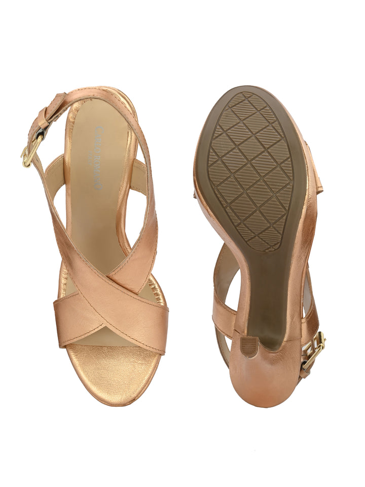 Women's Genuine Metallic Leather Stylish High Heel Sandal