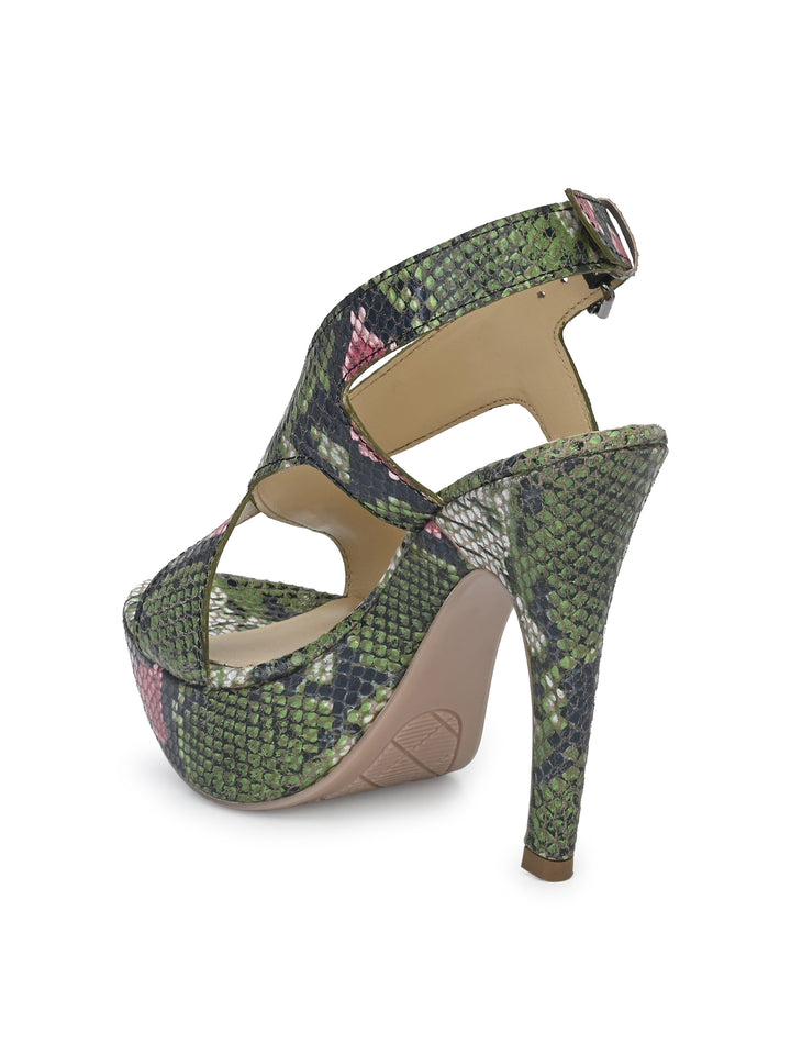 CARLO ROMANO by Wasan Shoes Women's Green Color Stylish High Heel Sandal