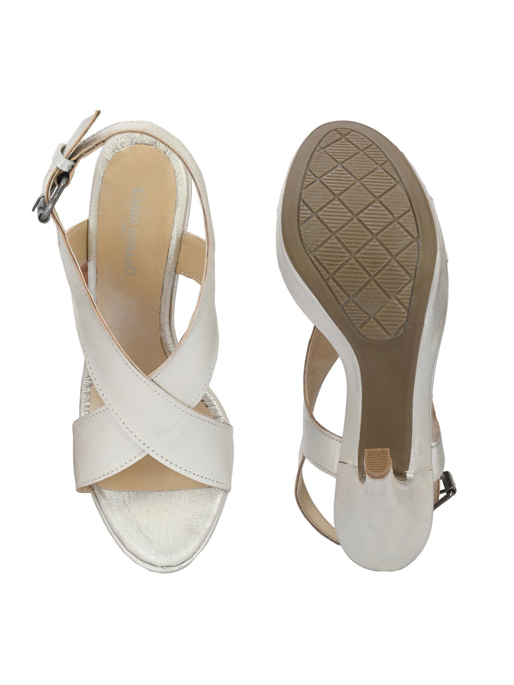 Women's Genuine Metallic Leather Stylish High Heel Sandal