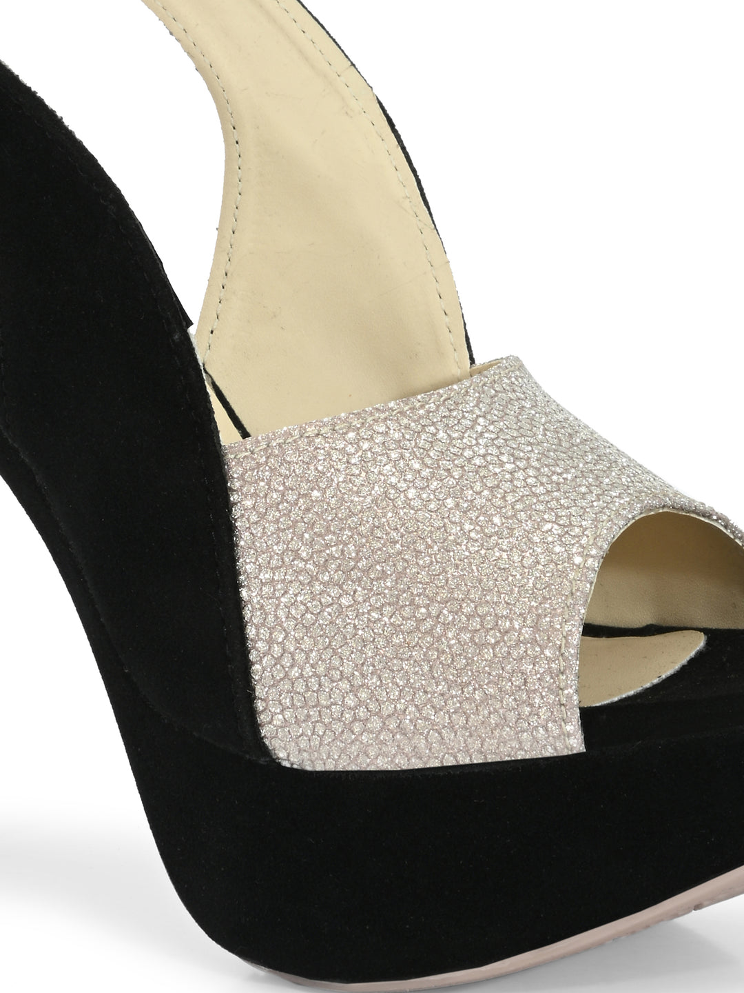 CARLO ROMANO BY WASAN BLACK SILVER COLOR LIGHT WEIGHT VERY COMFORTABLE STYLISH HIGH HEEL WOMEN'S SANDAL