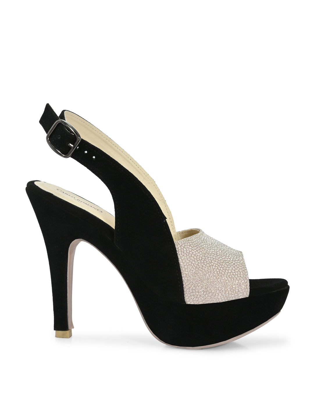 CARLO ROMANO BY WASAN BLACK SILVER COLOR LIGHT WEIGHT VERY COMFORTABLE STYLISH HIGH HEEL WOMEN'S SANDAL