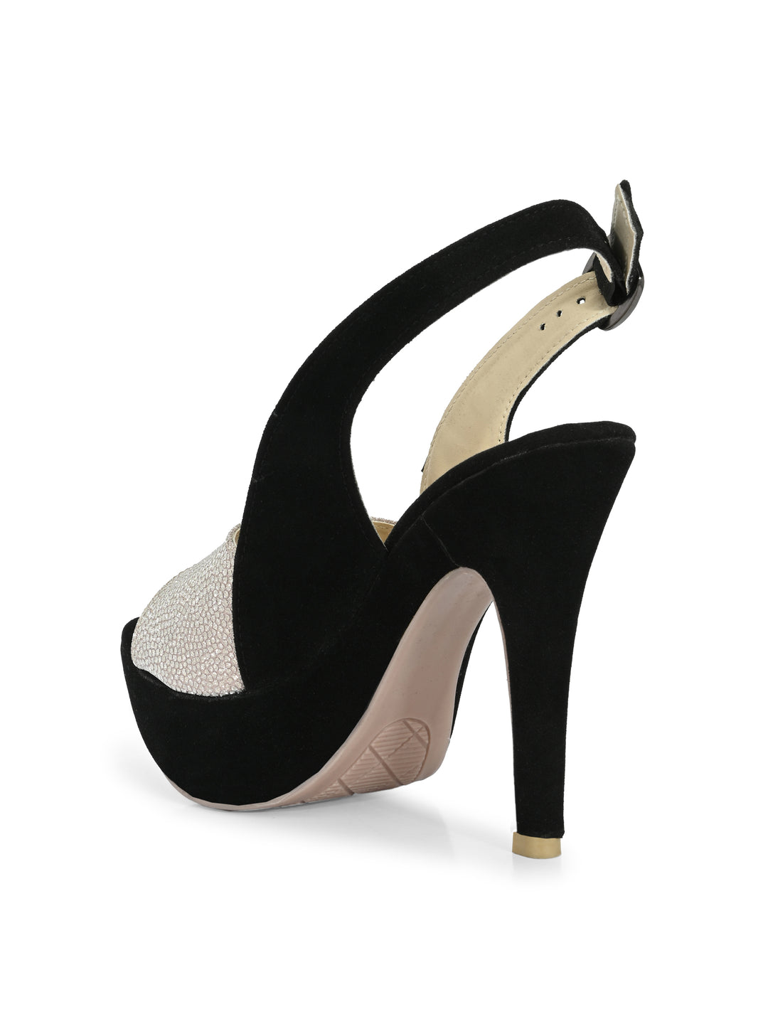 CARLO ROMANO BY WASAN BLACK SILVER COLOR LIGHT WEIGHT VERY COMFORTABLE STYLISH HIGH HEEL WOMEN'S SANDAL