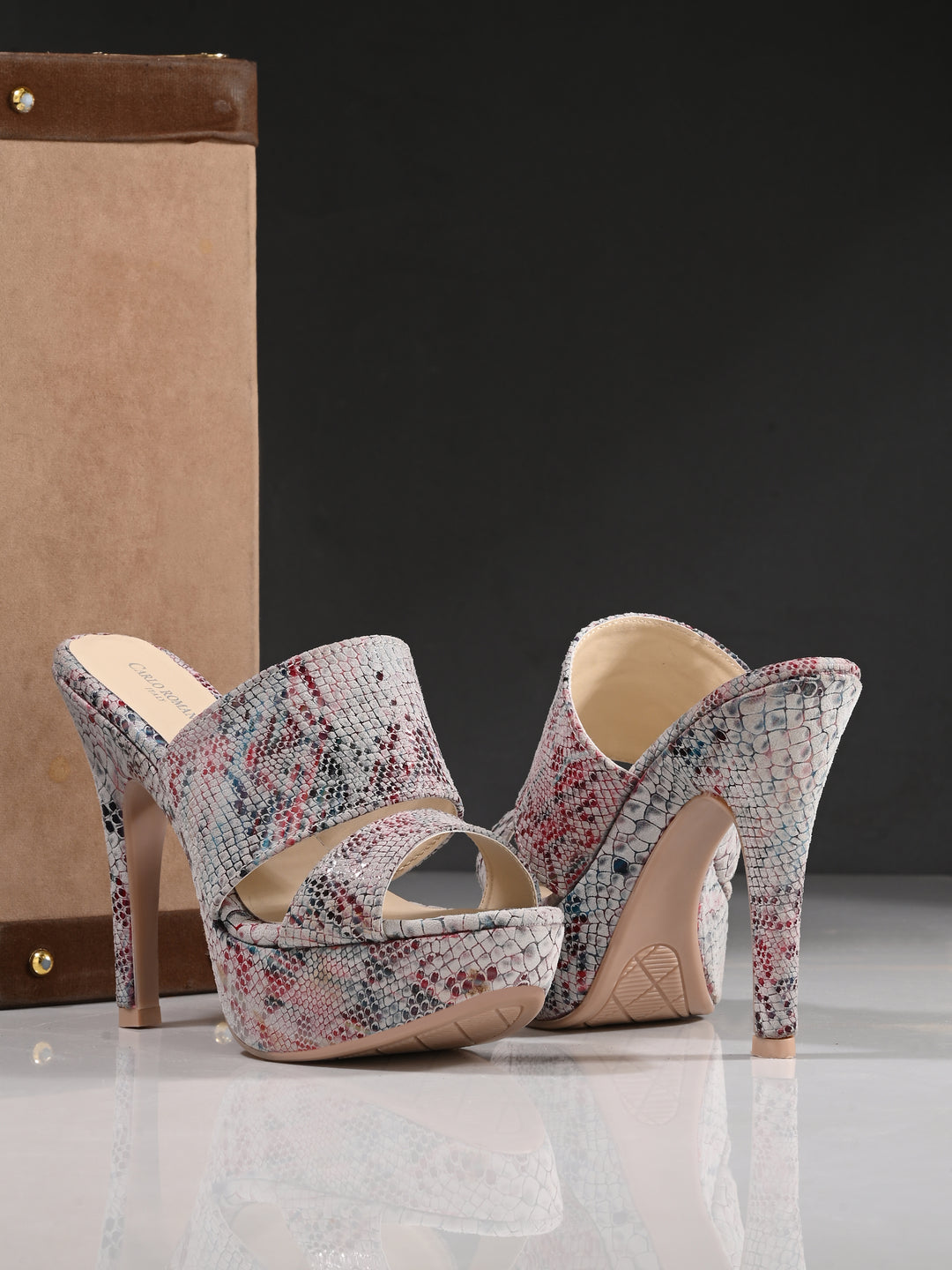 CARLO ROMANO BY WASAN MULTI COLOR GENUINE LEATHER SNAKE PRINT SANDAL FOR WOMEN