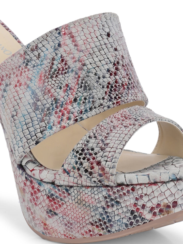 CARLO ROMANO BY WASAN MULTI COLOR GENUINE LEATHER SNAKE PRINT SANDAL FOR WOMEN