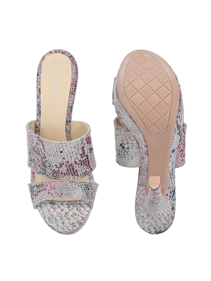 CARLO ROMANO BY WASAN MULTI COLOR GENUINE LEATHER SNAKE PRINT SANDAL FOR WOMEN